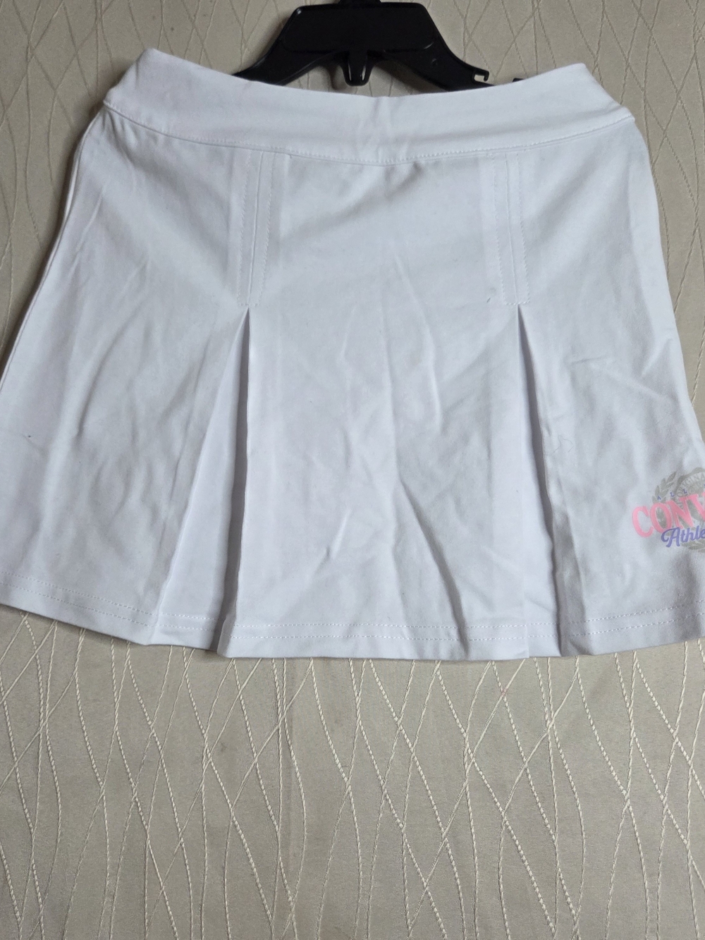 Converse White Pleated Skater Skirt with Pink Logo Detail